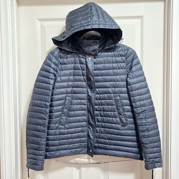 Zara Packable Down Puffer Jacket Coat Navy Blue S Hooded 90% Duck Down Warm - Picture 1 of 11